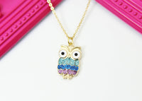 Gold Owl Charm Necklace, Sparkly Owl Charm, Bird Charm, Personalized Gift, N2668