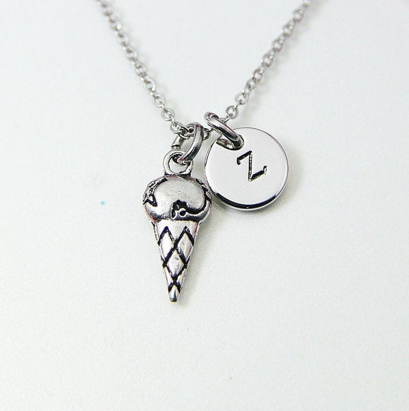 Silver Ice cream Cone Charm Necklace, Sweet Treat Charm, Food Charm, Foodie Gift, Personalized Gift, N814