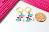 Gold Pinwheel Charm Earrings, Pink Blue Red Pinwheel Earrings, Windmill Charm Earrings, Summer Earrings, N2684