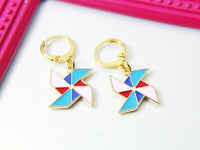 Gold Pinwheel Charm Earrings, Pink Blue Red Pinwheel Earrings, Windmill Charm Earrings, Summer Earrings, N2684