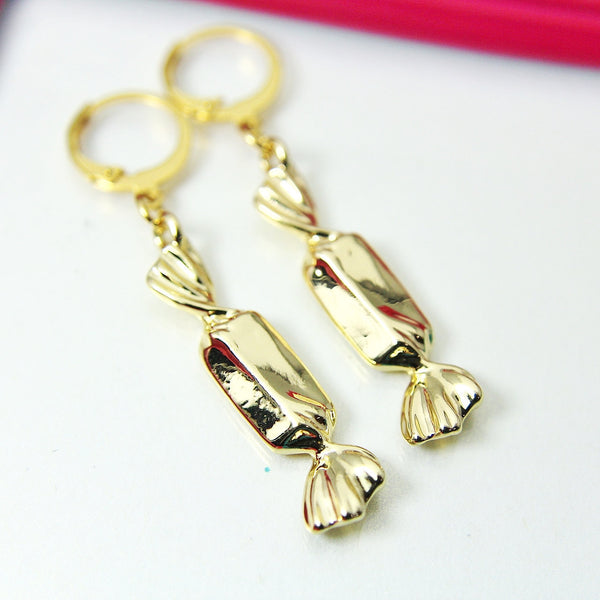 Gold Candy Charm Earrings, Candy Earrings, Miniature Food Jewelry, N2686