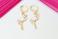 Gold Flamingo Charm Earrings, Flamingo Charm, Pink Bird Jewelry, Miniature Jewelry, N2695