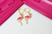 Gold Flamingo Charm Earrings, Flamingo Charm, Pink Bird Jewelry, Miniature Jewelry, N2696