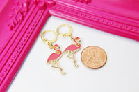 Gold Flamingo Charm Earrings, Flamingo Charm, Pink Bird Jewelry, Miniature Jewelry, N2696