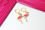 Gold Flamingo Charm Earrings, Flamingo Charm, Pink Bird Jewelry, Miniature Jewelry, N2696