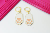 Gold Rabbit Paw Charm Earrings, Rabbit Claw Charm, Pink White Paw Jewelry, Miniature Jewelry, N2697