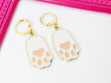 Gold Rabbit Paw Charm Earrings, Rabbit Claw Charm, Pink White Paw Jewelry, Miniature Jewelry, N2697