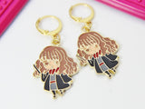Gold Cute Girl Witch Charm Earrings, Cute Witch Charm, Little Witch Halloween Jewelry, Miniature Jewelry, N2698