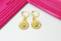 Gold Sunflower Charm Earrings, HN1573