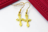Gold Cross Charm Earrings, Beautiful Cross Earrings, Cross Jewelry, N2709