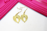 Gold Heart Guardian Angel Wings Charm Earrings, Beautiful Heart Guardian Angel Wings Earrings, Heart Guardian Angel Wings Jewelry, N2711