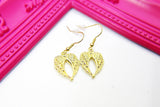 Gold Heart Guardian Angel Wings Charm Earrings, Beautiful Heart Guardian Angel Wings Earrings, Heart Guardian Angel Wings Jewelry, N2711