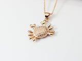 Rose Gold Crab Charm Necklace,  Beach Ocean Charm, Rose Gold Plated Brass Cubic Zirconia Pendants, N2728