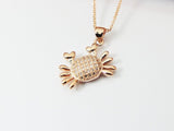 Rose Gold Crab Charm Necklace,  Beach Ocean Charm, Rose Gold Plated Brass Cubic Zirconia Pendants, N2728