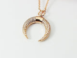 Rose Gold Crescent Moon Charm Necklace, Crescent Jewelry, Half Moon Charm, CZ Diamond Jewelry, Dainty Necklace, Personalized Gift, N2729