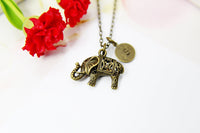 Bronze Elephant Charm Necklace, Wild Animal Charm, Initial Necklace, Personalized Jewelry, N2279