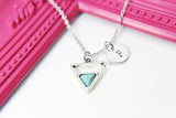 Silver Triangle Charm Necklace, Geometric Triangle Turquoise Charm, Stainless Steel, Geometric Jewelry, Personalized Gift, N2292
