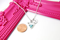 Silver Triangle Charm Necklace, Geometric Triangle Turquoise Charm, Stainless Steel, Geometric Jewelry, Personalized Gift, N2292