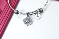 Silver Sunflower Charm Bracelet, Sunflower Charm, Flower Charm, Sunflower Jewelry, Personalized Gift, Gardening Gift, N1463