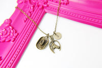 Cowboy Cowgirl Necklace, Silver or Bronze Horse Cowboy Hat Charm Necklace, 4 H Gift, Personalized Custom Monogram, N 2309