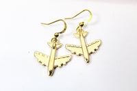 Gold Airplane Charm Earrings, Pilot Cabin Crew Air Crew Gift, Travel Jewelry, N2742