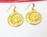 Gold Sun Moon Charm Earrings, Moon Sun Face Jewelry Gift, N2744