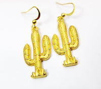 14K Gold Plated Cactus Charm Earrings, Cactus Jewelry, N2745