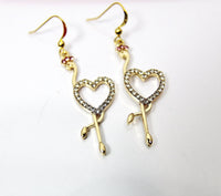 Gold Plated Flamingo Heart Charm Earrings, Bird Flamingo Heart Jewelry, N2747