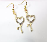 Gold Plated Flamingo Heart Charm Earrings, Bird Flamingo Heart Jewelry, N2747