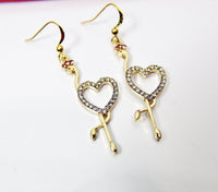 Gold Plated Flamingo Heart Charm Earrings, Bird Flamingo Heart Jewelry, N2747