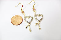 Gold Plated Flamingo Heart Charm Earrings, Bird Flamingo Heart Jewelry, N2747