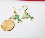 Gold Plated Dolphin Charm Earrings, Dolphin Fish Ocean Charm, Dolphin Jewelry, Little Girl Gift, N2754