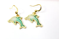 Gold Plated Dolphin Charm Earrings, Dolphin Fish Ocean Charm, Dolphin Jewelry, Little Girl Gift, N2754