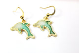 Gold Plated Dolphin Charm Earrings, Dolphin Fish Ocean Charm, Dolphin Jewelry, Little Girl Gift, N2754