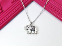 Silver Elephant Charm Necklace, Animal Luck Charm Jewelry Gift, Personalized Custom Monogram Jewelry, N 2311