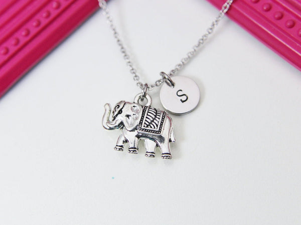 Silver Elephant Charm Necklace, Animal Charm, Mother's Day Gift, Personalized Customized Monogram, N111