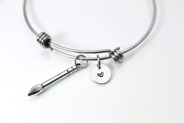 Silver Artist Paint Brush Charm Bracelet, Paint Brush Charm, Chinese Calligraphy Brush Pen Charm, Art Teacher Gift, N2324