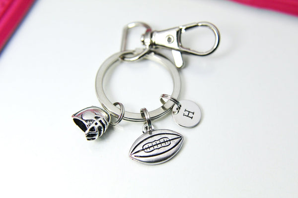 Silver Football Helmet Charm Keychain, Football Charm, Helmet Charm, Sport Charm, Football Mom Team Coach Gift, Personalized Custom, N681B