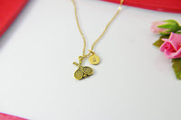 Gold Tennis Racquet Charm Necklace, Sport Charm Jewelry, Personalized Customize Monogram, N716I