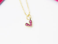 Gold Heart Charm Necklace, 18K Gold Plated Tiny Hot Pink  Heart Charm,  Cubic Zirconia Heart, N2347