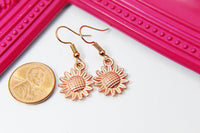 Rose Gold Sunflower Charm Earrings, EN1573