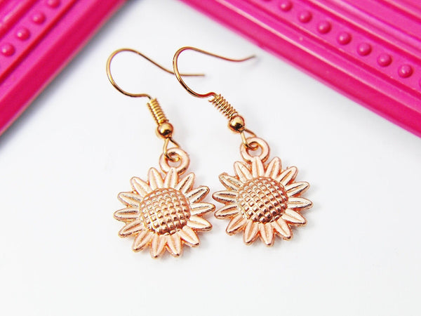 Rose Gold Sunflower Charm Earrings, EN1573