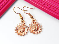 Rose Gold Sunflower Charm Earrings, EN1573