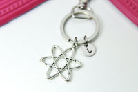 Silver Atom Charm Keychain, Science Teacher Gift, Scientists Biology Researcher Chemistry Gift, Personalized Custom Monogram, N2568