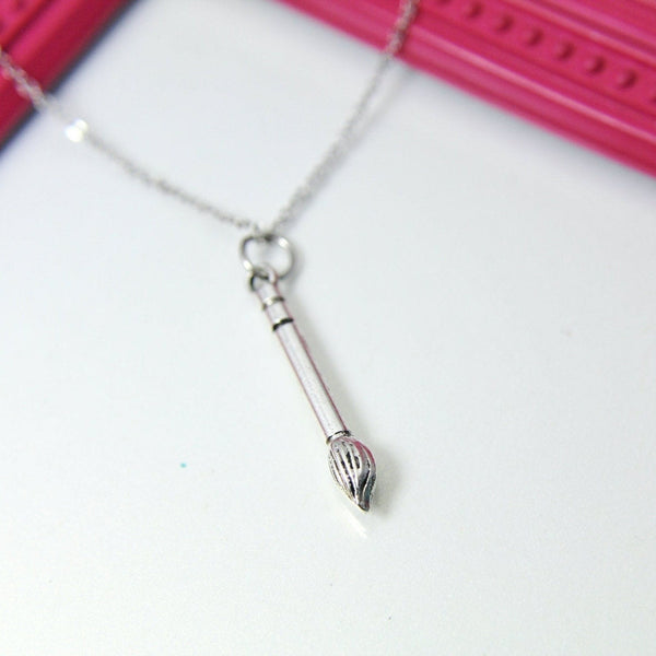 Silver Artist Paint Brush Charm Necklace, Paint Brush Charm, Chinese Calligraphy Brush Pen Charm, Art Teacher Gift, N2571