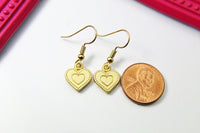 Gold Heart Charm Earrings, Heart Dot Charm, Matt Gold Heart Charm, Heart Jewelry, Girlfriend Gift, N2778