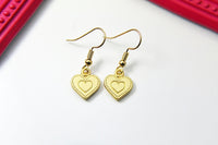 Gold Heart Charm Earrings, Heart Dot Charm, Matt Gold Heart Charm, Heart Jewelry, Girlfriend Gift, N2778