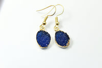 Gold Druzy Pendant Earrings, Electroplate Druzy Resin Pendants, Prussian Blue Druzy Jewelry, Granddaughter Gift, N2786
