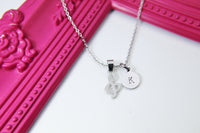 Stainless Steel Treble Clef Charm Necklace, Silver Music Note Charm, Personalized Customized Monogram Gift, N358