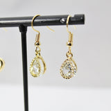 Gold Teardrop Zirconia Earrings, Stainless Steel Hooks